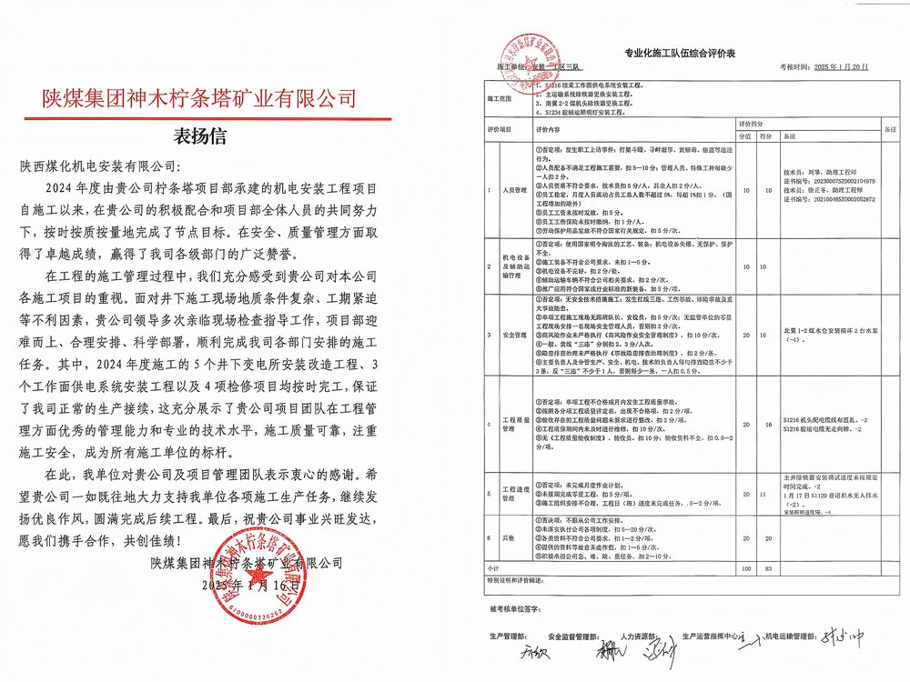 陜煤建設(shè)機(jī)電安裝公司檸條塔項(xiàng)目部：榮譽(yù)加身啟新程，砥礪前行譜華章